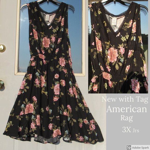 American Rag floral print sleeveless dress w crochet like detail 3X jrs - Picture 1 of 16